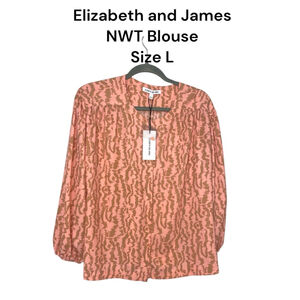 Women's Elizabeth and James Blouse Size L Peach Brown